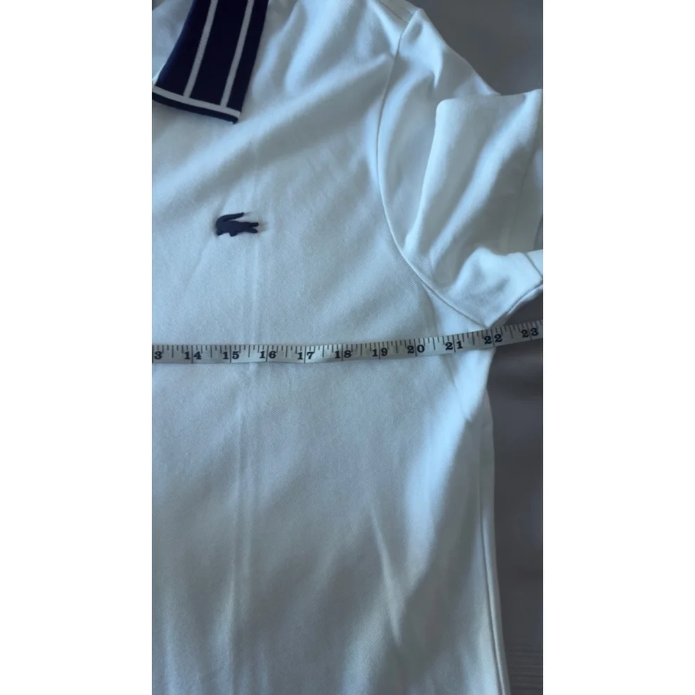 Men's Lacoste White Navy Blue Striped Collar Slim Fit Polo Shirt XL